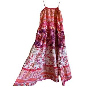 Y2K Boho Maxi Dress Women’s OS Smocked Bodice Fairy Pink Hippie Festival Wedding